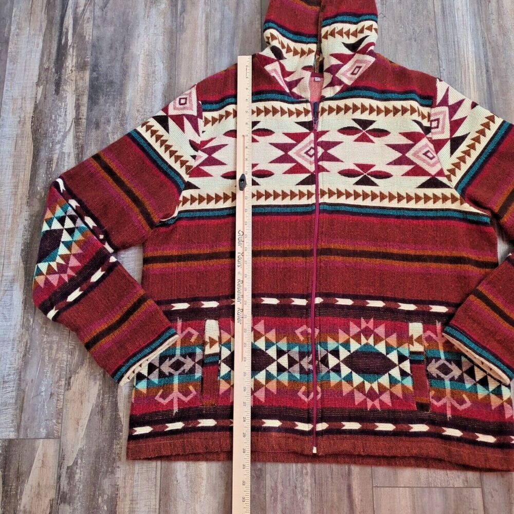 Wool Hooded Jackets for Women and Men - Chocolate Colorful Beige Unisex XL Aztec - Picture 2 of 9